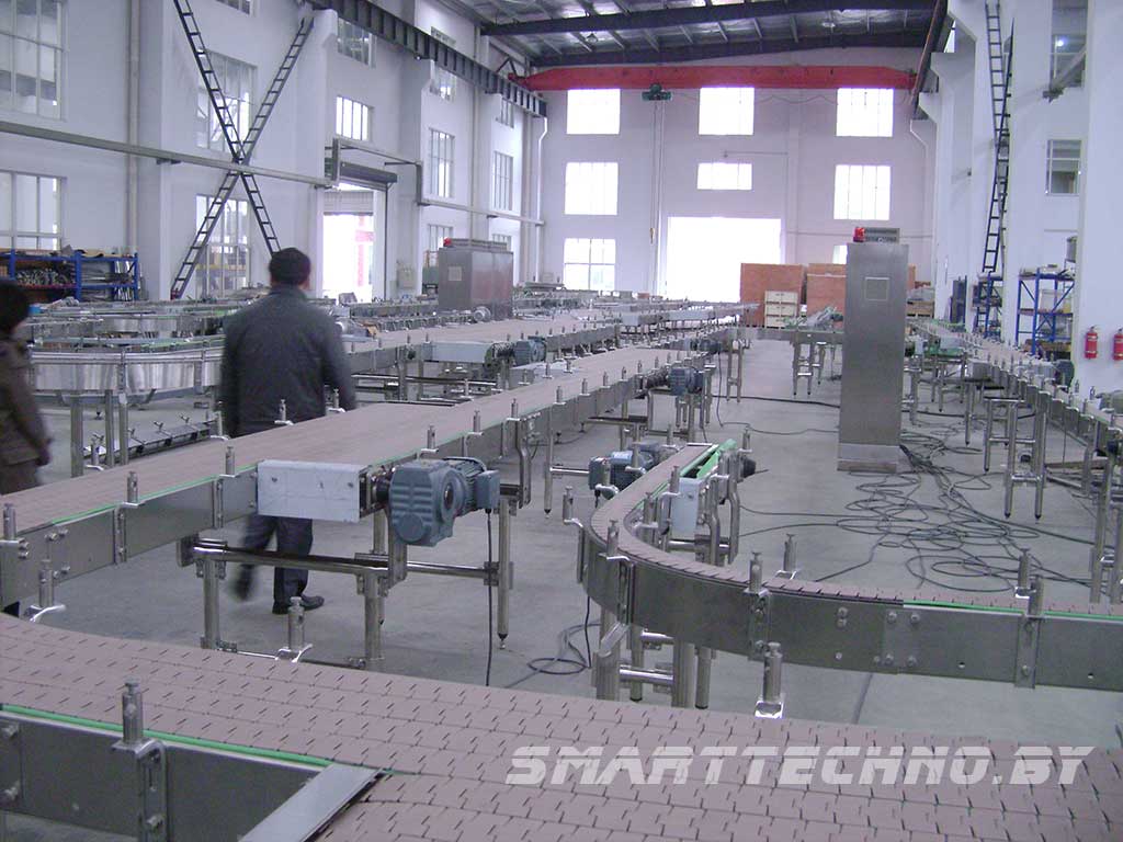 Транспортеры для бутылок с цепью из нерж.стали AISI 304
